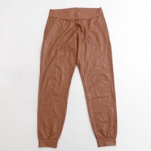 Commando Faux Leather Jogger Pants Brown Elastic Waist Size Large